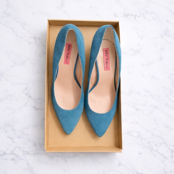Betsey Johnson Shoes - Betsey Johnson Teal Blue Suede Pumps Pink Sole Heels Size 8.5